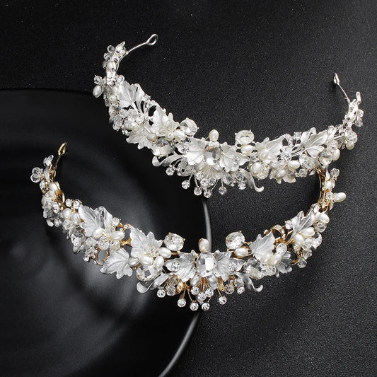Luxus Strass Braut Diademe und Kronen Königin Krone Perle Blume Große Oval Diamant Haar Hoop Hochzeit Braut Krone
