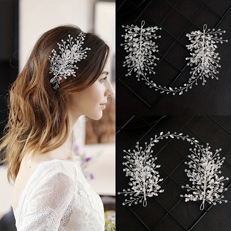 Braut Haarschmuck Kristall Perlen Stirnband Tiara Strass Blatt Stirnband Haarband Für Frauen Elegante Prinzessin Kopfbedeckung