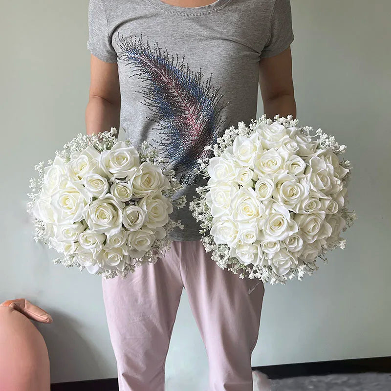 Brautstrauß Hochzeitsblumen Brautjungfern Seidenrosen Gefälschte Babys Atem Braut Hochzeitsaccessoires Tischdekoration