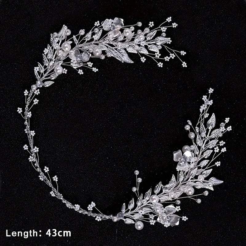 Braut Haarschmuck Kristall Perlen Stirnband Tiara Strass Blatt Stirnband Haarband Für Frauen Elegante Prinzessin Kopfbedeckung