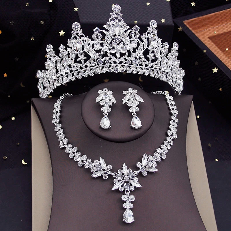 Rote Brautschmuck-Sets für Frauen, Diademe, Krone, Halskette, Ohrringe, Set für Hochzeitskleid, Braut, Kostümzubehör