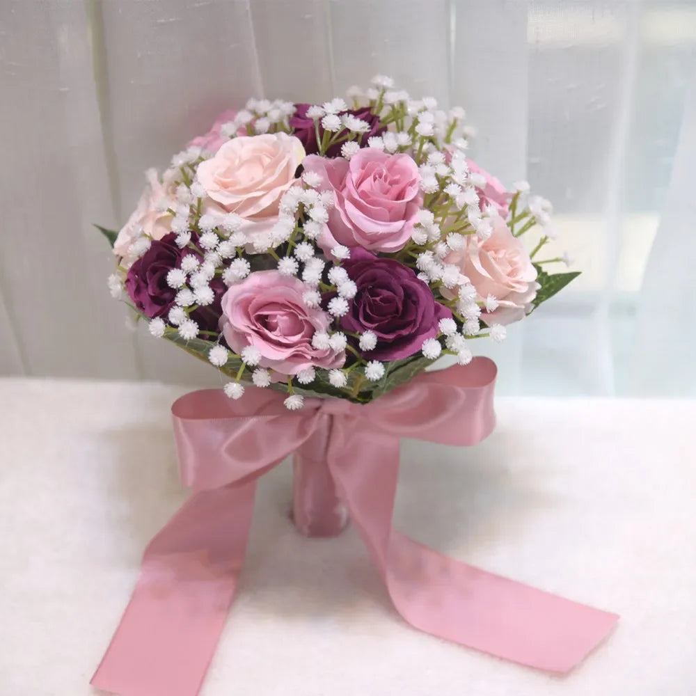 Romantischer Blumenstrauß für die Braut, Brautsträuße, Brautjungfernstrauß, künstliche Blumen, Hochzeiten im Freien und Fotoshootings drinnen/draußen