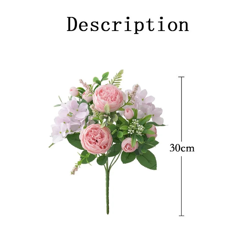 Blaue Seidensträuße Künstliche Waldhortensien Pfingstrosenknospen Hochzeit Braut Handstrauß Hausgarten Desktop Blumenarrangement Dekor