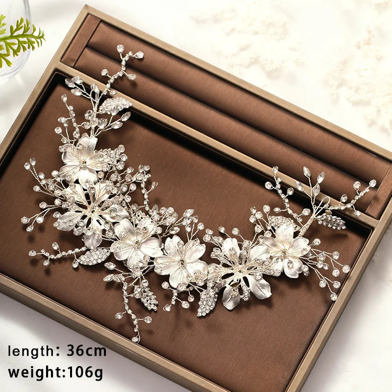 Braut Haarschmuck Kristall Perlen Stirnband Tiara Strass Blatt Stirnband Haarband Für Frauen Elegante Prinzessin Kopfbedeckung