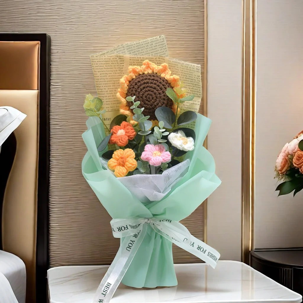 1 Stück Häkelstrauß, Efun Handgefertigter Sonnenblumen-Gänseblümchen-Strauß, Valentinstag, Jahrestag, Hochzeit, Muttertag, Geburtstagsgeschenk