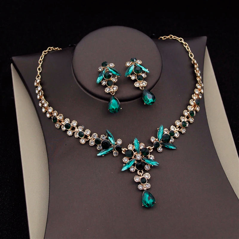 Rote Brautschmuck-Sets für Frauen, Diademe, Krone, Halskette, Ohrringe, Set für Hochzeitskleid, Braut, Kostümzubehör