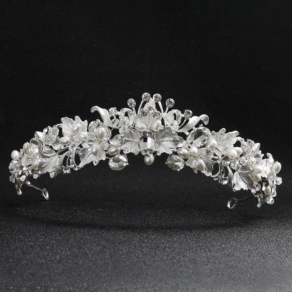 Luxus Strass Braut Diademe und Kronen Königin Krone Perle Blume Große Oval Diamant Haar Hoop Hochzeit Braut Krone