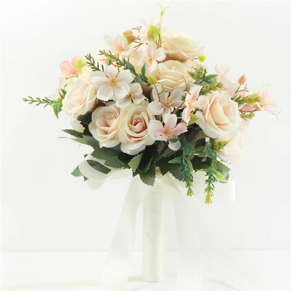 Brautstrauß, künstliche Blumen, Hochzeit, Blumen halten, weiße künstliche natürliche Rose für Brautjungfer, Braut, Hochzeitsdekorationen