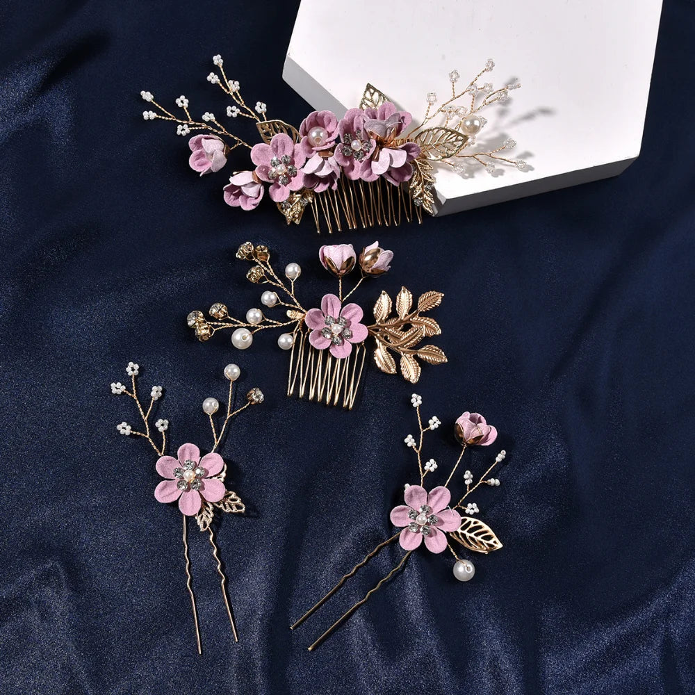 Braut Haarschmuck für Frauen Blume Perle Kopfschmuck Tiara Hochzeit Haarspange Clip Haarnadeln Braut Haarkämme Ornamente Schmuck