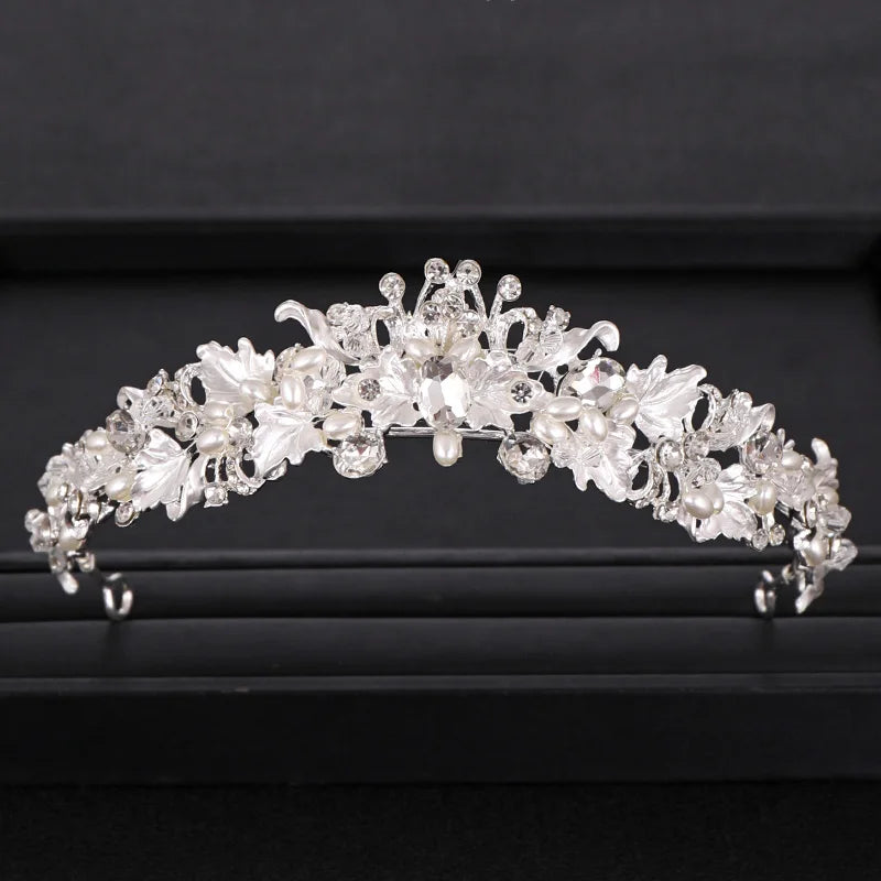 Trendy Strass Perle Kristall Krone Stirnband Blume Braut Haarschmuck Gold Krone Braut Hochzeit Krone Haarschmuck