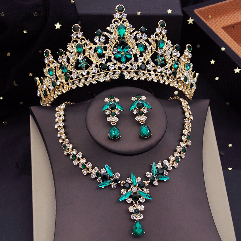 Rote Brautschmuck-Sets für Frauen, Diademe, Krone, Halskette, Ohrringe, Set für Hochzeitskleid, Braut, Kostümzubehör