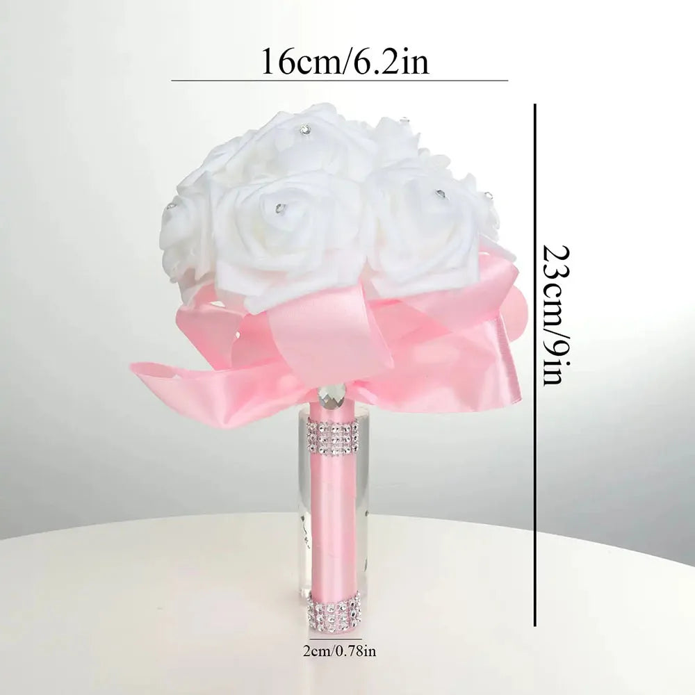 Braut Brautjungfer Bouquet Künstliche Halten Blumen Strass Bänder Hochzeit Party Kirche Hause Weihnachten Tisch Schlafzimmer Dekor