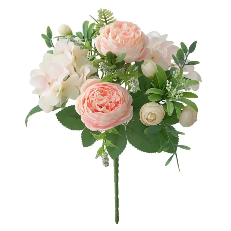 Blaue Seidensträuße Künstliche Waldhortensien Pfingstrosenknospen Hochzeit Braut Handstrauß Hausgarten Desktop Blumenarrangement Dekor