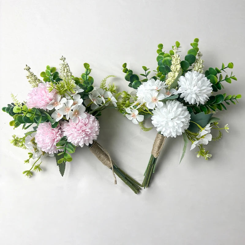 Braut Brautjungfern Hochzeitsstrauß 32cm weiß Champagner Brautstrauß Künstliche Rosen für die Hochzeitskapelle Dekoration