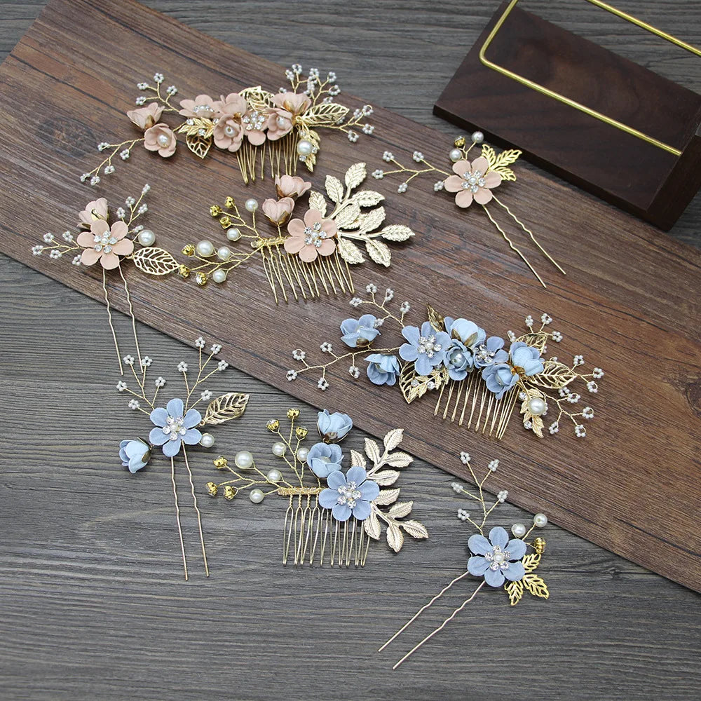 Braut Haarschmuck für Frauen Blume Perle Kopfschmuck Tiara Hochzeit Haarspange Clip Haarnadeln Braut Haarkämme Ornamente Schmuck