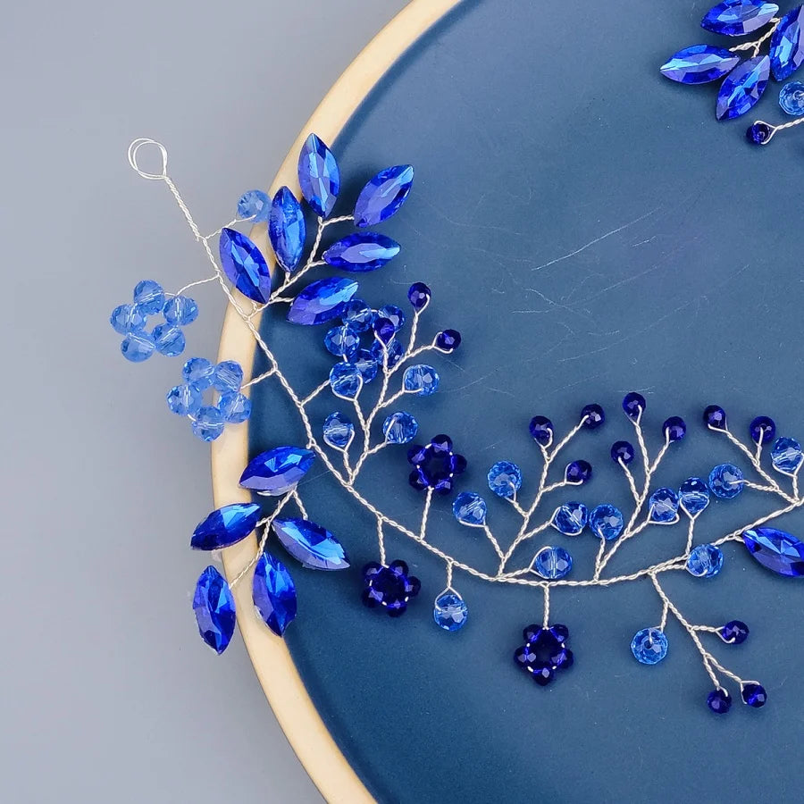 Neue Hochzeit Haar Zubehör blau Kristall Perle Haar Gürtel Hochzeit Braut Haarband Haar Ornament Haar Schmuck Braut Kopfschmuck Hea