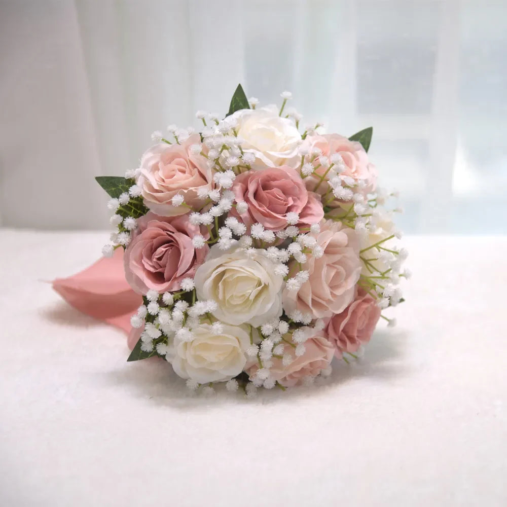 Romantischer Blumenstrauß für die Braut, Brautsträuße, Brautjungfernstrauß, künstliche Blumen, Hochzeiten im Freien und Fotoshootings drinnen/draußen