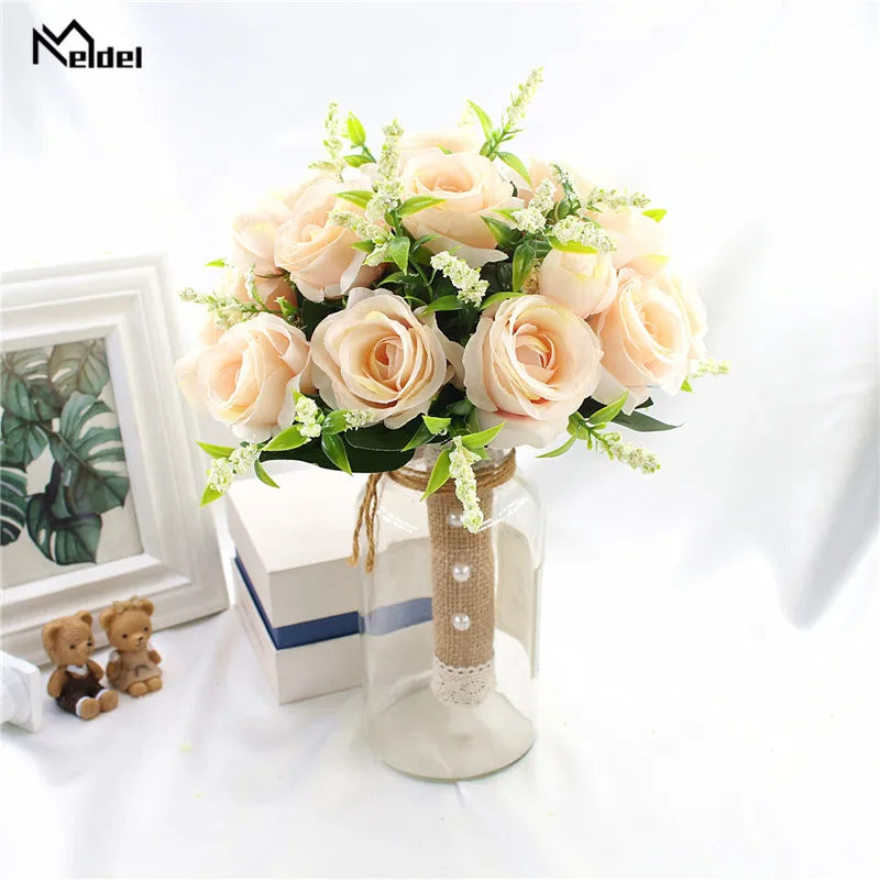 Brautstrauß, künstliche Blumen, Hochzeit, Blumen halten, weiße künstliche natürliche Rose für Brautjungfer, Braut, Hochzeitsdekorationen