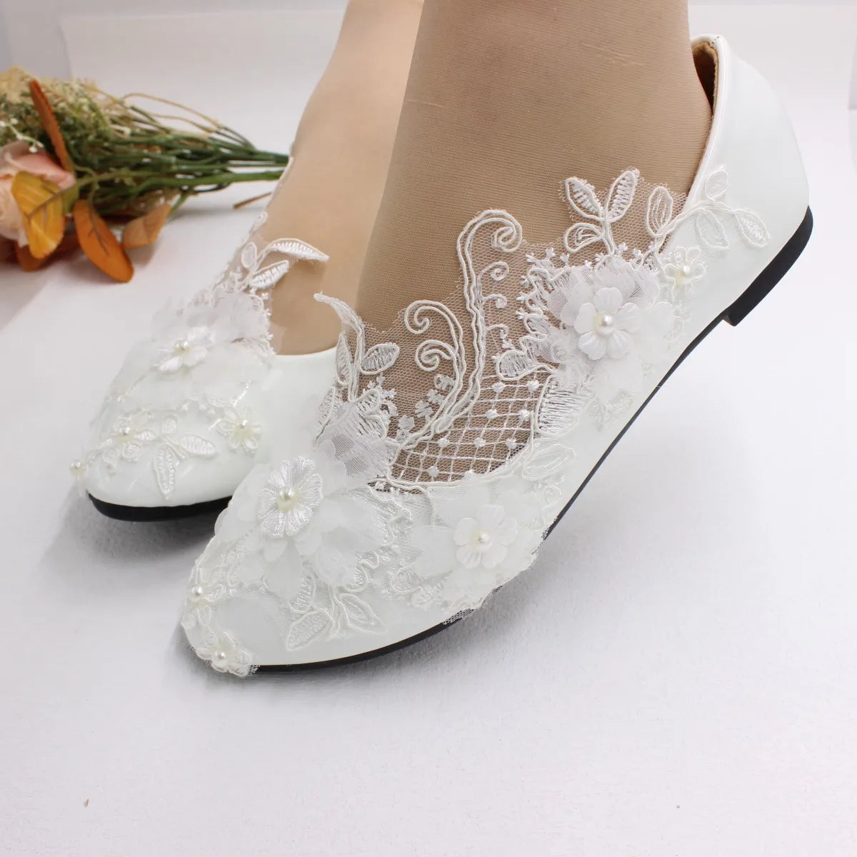 Neue frühling spitze hochzeit schuhe Weiß flache braut schuhe Original design Prinzessin frauen der einzelnen schuhe geeignet für hochzeit kleid ph