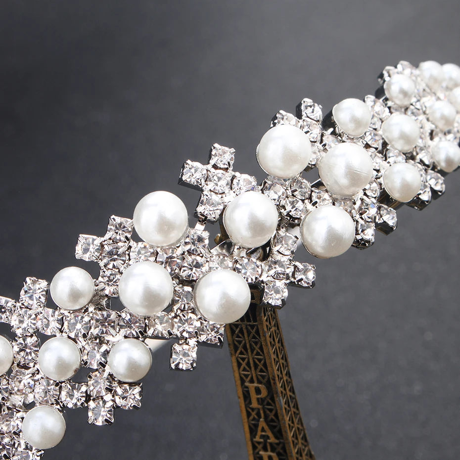 Elegante Strass-Perlen-Stirnbänder für Frauen und Mädchen, handgefertigt, einfache Blumen-Haarbänder, gewellter Retro-Haarreif, Kopfschmuck-Accessoires