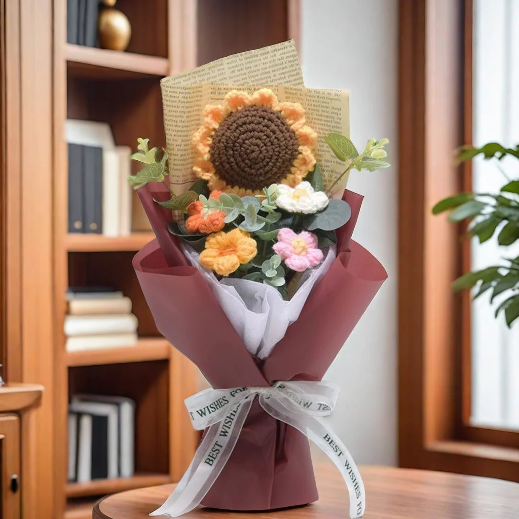 1 Stück Häkelstrauß, Efun Handgefertigter Sonnenblumen-Gänseblümchen-Strauß, Valentinstag, Jahrestag, Hochzeit, Muttertag, Geburtstagsgeschenk