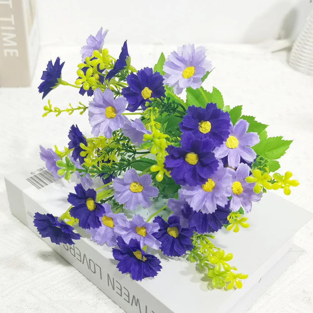 Ein Blumenstrauß mit 7 Zweigen und 28 Köpfen, süßer DIY-Hochzeitsblumenstrauß, Heimzimmer, Tischdekoration, Seidengänseblümchen, künstliche dekorative Blume