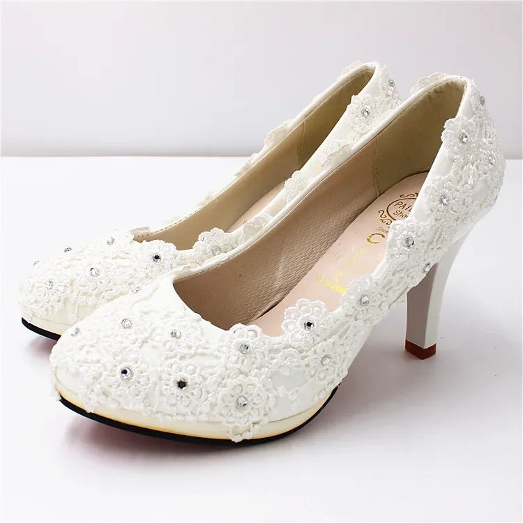 Neu Schuhe Frau Braut Elegante Weiße Spitze Perle Design High Heels frauen High Heels Braut Hochzeit Schuhe Damen
