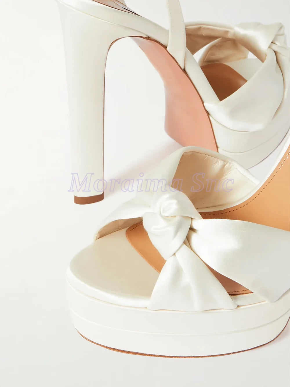 Brautknoten Satin Plateau Sandalen Block High Heel Knöchel Schnalle Riemen Runde offene Zehen Mode Damen Hochzeitsschuhe Sommer 2025