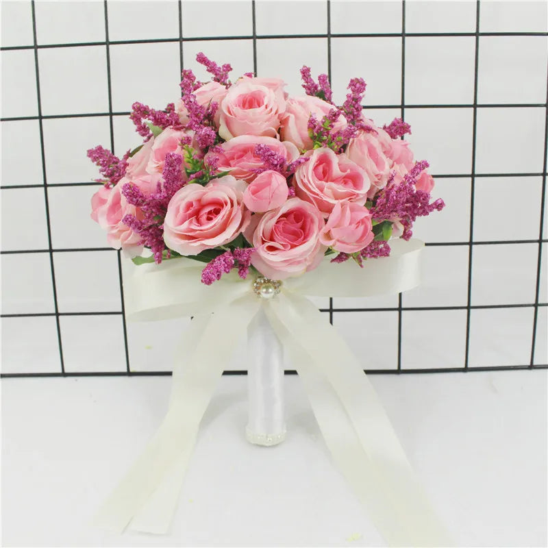Brautstrauß, künstliche Blumen, Hochzeit, Blumen halten, weiße künstliche natürliche Rose für Brautjungfer, Braut, Hochzeitsdekorationen