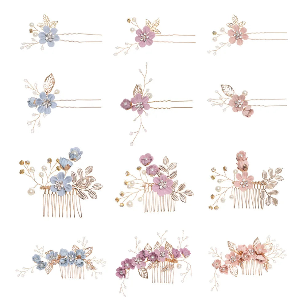 Braut Haarschmuck für Frauen Blume Perle Kopfschmuck Tiara Hochzeit Haarspange Clip Haarnadeln Braut Haarkämme Ornamente Schmuck