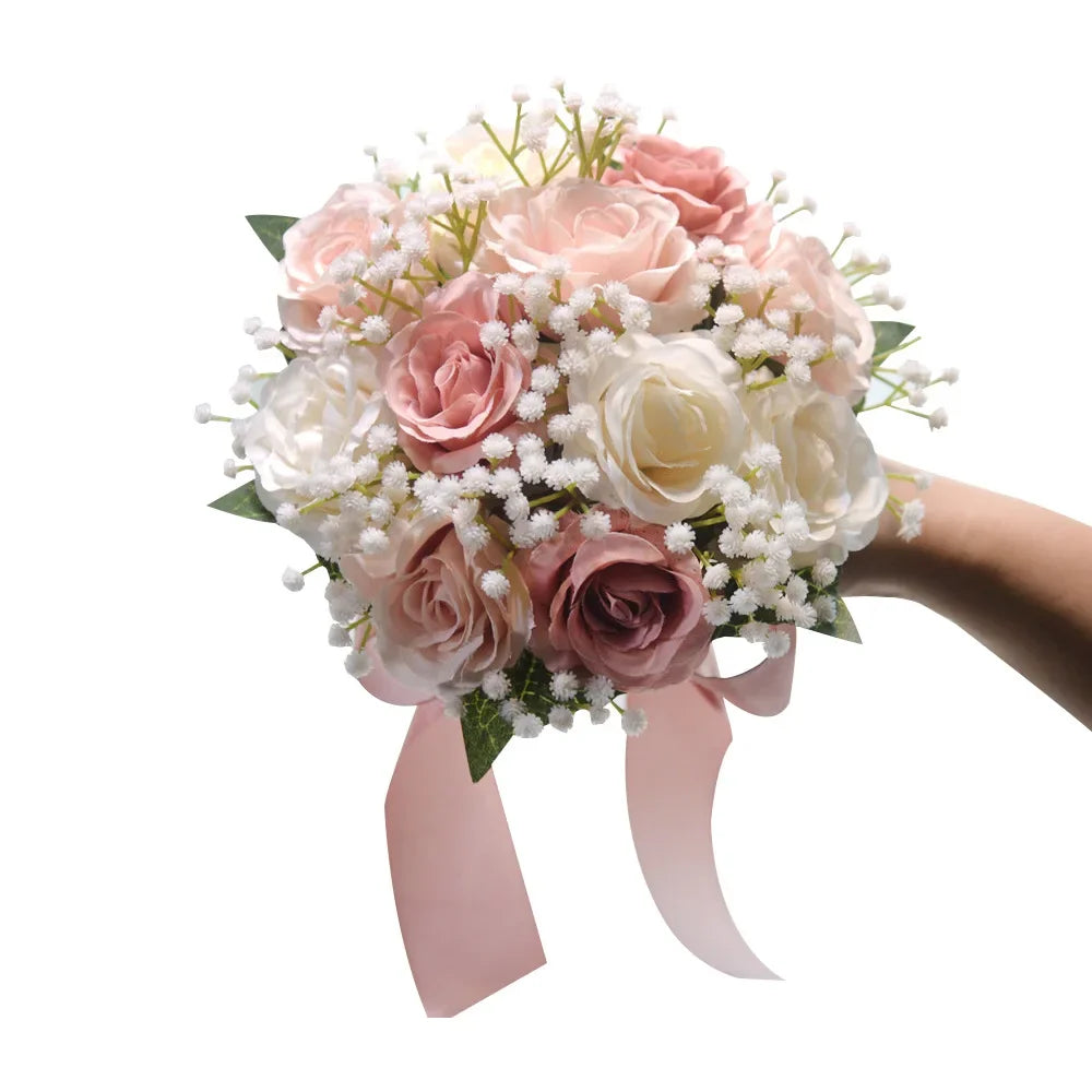 Romantischer Blumenstrauß für die Braut, Brautsträuße, Brautjungfernstrauß, künstliche Blumen, Hochzeiten im Freien und Fotoshootings drinnen/draußen