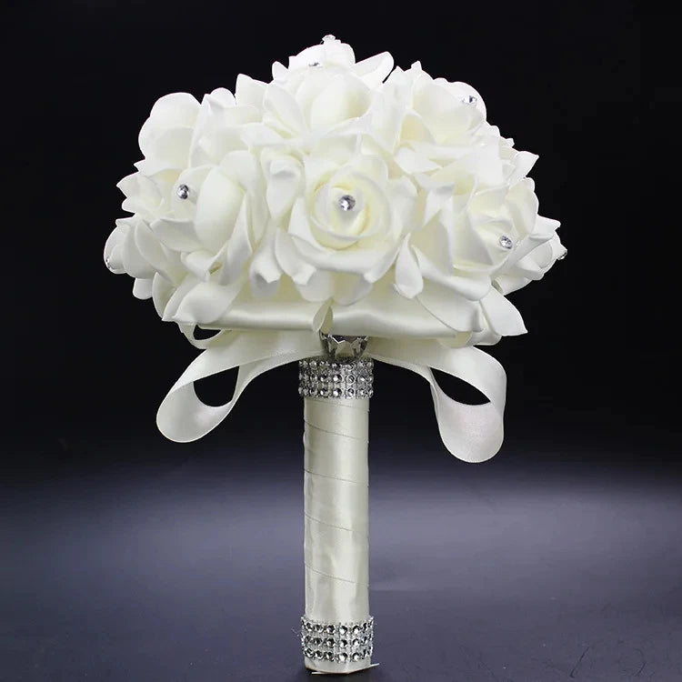 Braut Brautjungfer Bouquet Künstliche Halten Blumen Strass Bänder Hochzeit Party Kirche Hause Weihnachten Tisch Schlafzimmer Dekor