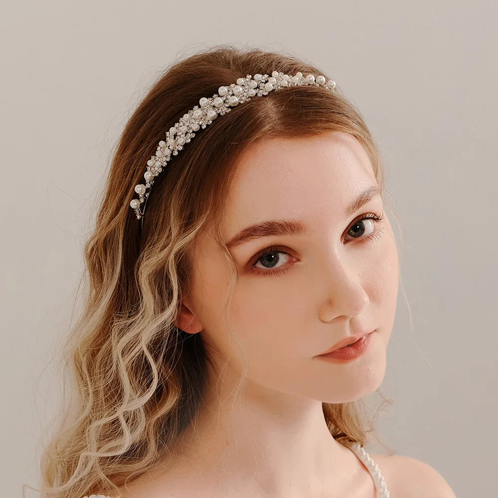 Elegante Strass-Perlen-Stirnbänder für Frauen und Mädchen, handgefertigt, einfache Blumen-Haarbänder, gewellter Retro-Haarreif, Kopfschmuck-Accessoires