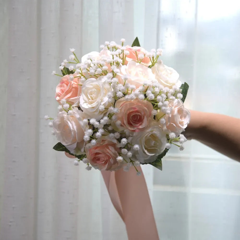 Romantischer Blumenstrauß für die Braut, Brautsträuße, Brautjungfernstrauß, künstliche Blumen, Hochzeiten im Freien und Fotoshootings drinnen/draußen