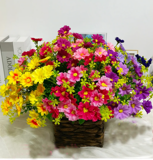 Ein Blumenstrauß mit 7 Zweigen und 28 Köpfen, süßer DIY-Hochzeitsblumenstrauß, Heimzimmer, Tischdekoration, Seidengänseblümchen, künstliche dekorative Blume