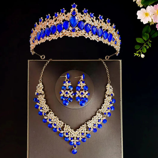 Brautkopfbedeckung, Krone, dreiteiliges Set, Hochzeitskette, Ohrringe, Kristallset, europäische und amerikanische Hochzeitsaccessoires