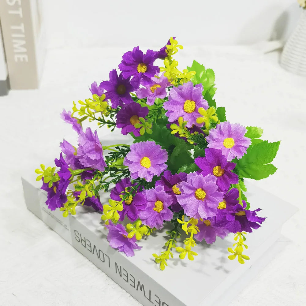 Ein Blumenstrauß mit 7 Zweigen und 28 Köpfen, süßer DIY-Hochzeitsblumenstrauß, Heimzimmer, Tischdekoration, Seidengänseblümchen, künstliche dekorative Blume