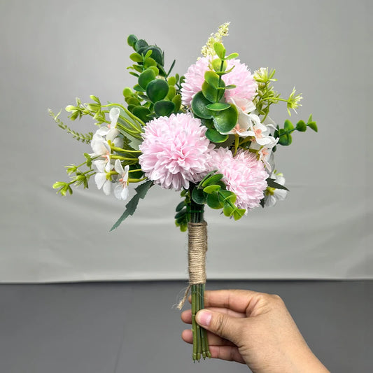 Braut Brautjungfern Hochzeitsstrauß 32cm weiß Champagner Brautstrauß Künstliche Rosen für die Hochzeitskapelle Dekoration