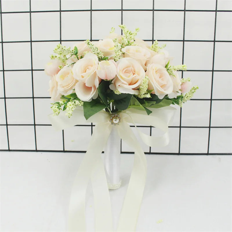 Brautstrauß, künstliche Blumen, Hochzeit, Blumen halten, weiße künstliche natürliche Rose für Brautjungfer, Braut, Hochzeitsdekorationen