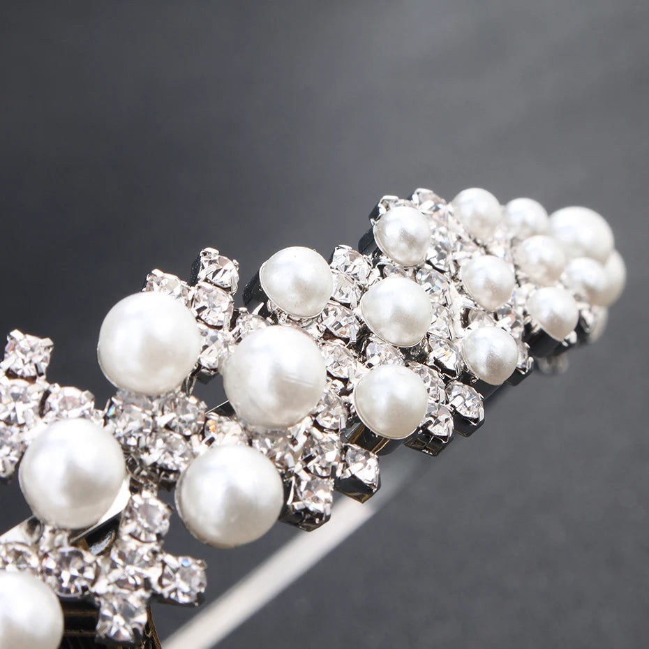 Elegante Strass-Perlen-Stirnbänder für Frauen und Mädchen, handgefertigt, einfache Blumen-Haarbänder, gewellter Retro-Haarreif, Kopfschmuck-Accessoires