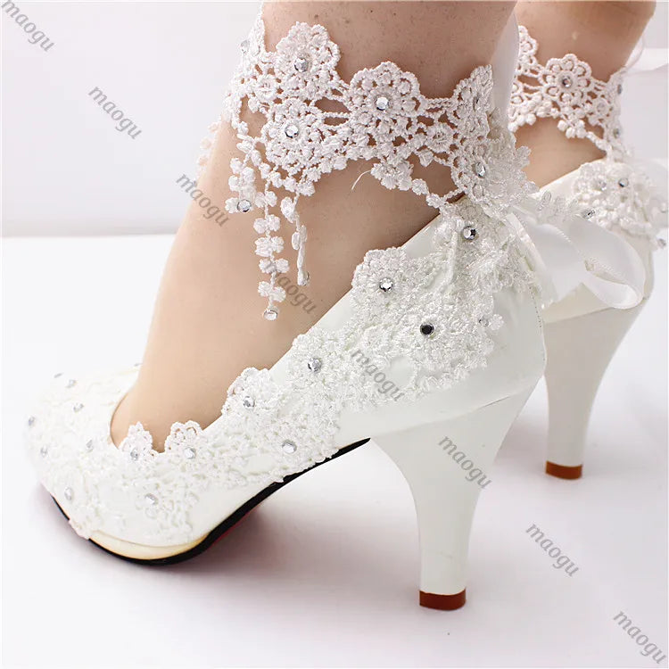 Neu Schuhe Frau Braut Elegante Weiße Spitze Perle Design High Heels frauen High Heels Braut Hochzeit Schuhe Damen