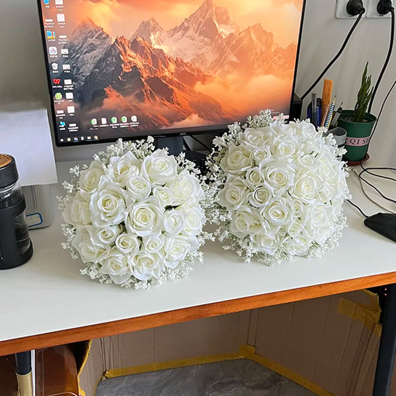 Brautstrauß Hochzeitsblumen Brautjungfern Seidenrosen Gefälschte Babys Atem Braut Hochzeitsaccessoires Tischdekoration