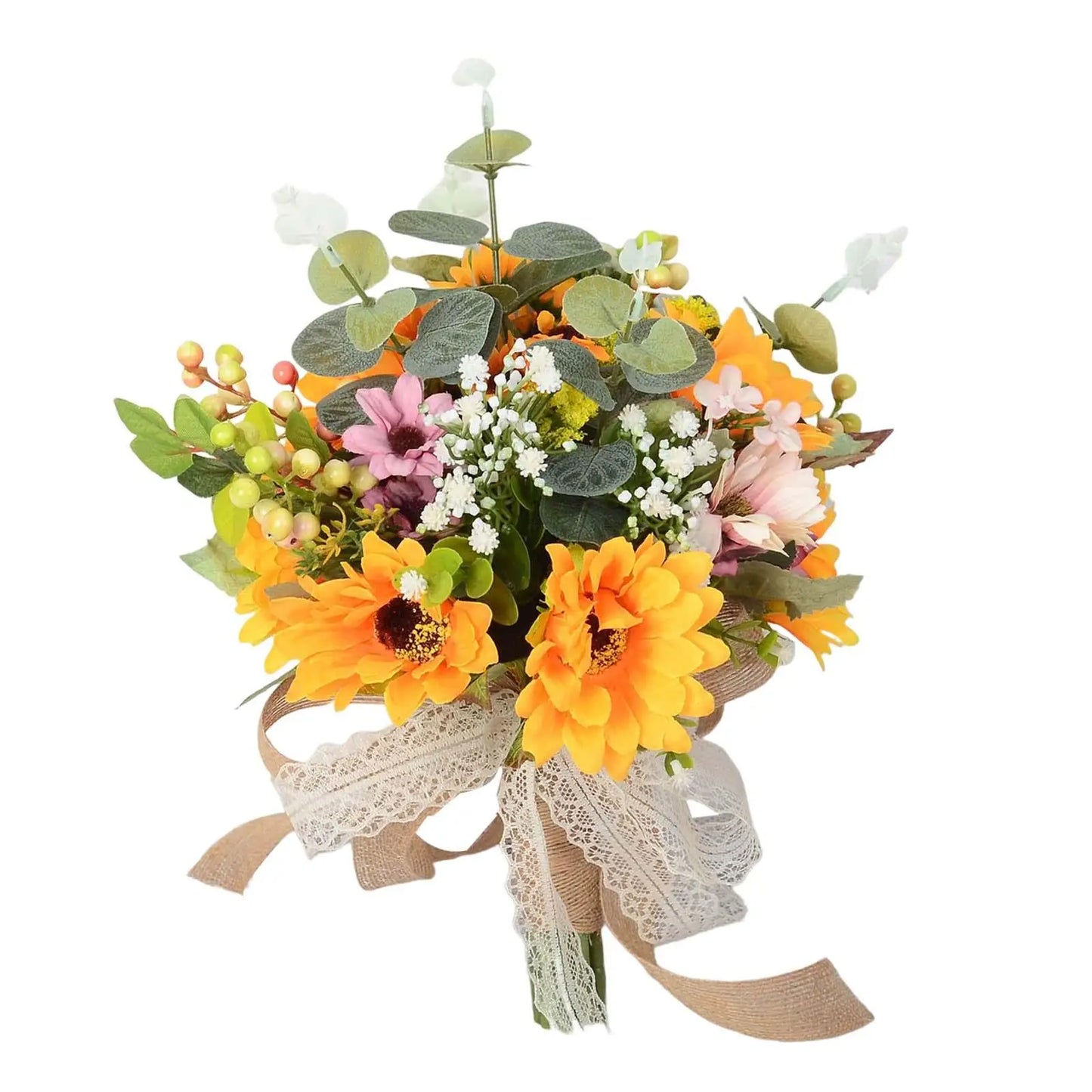 Hochzeitsstrauß, Brautstrauß mit Schleife, Sonnenblumen-Hochzeitssträuße als Einweihungsgeschenk, Tafelaufsätze