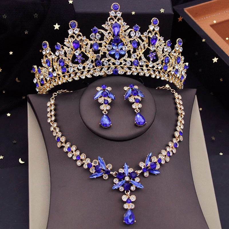 Rote Brautschmuck-Sets für Frauen, Diademe, Krone, Halskette, Ohrringe, Set für Hochzeitskleid, Braut, Kostümzubehör