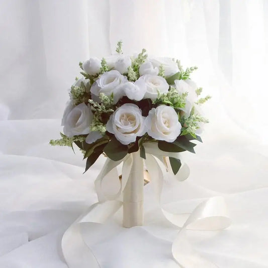 Braut Brautjungfer Hochzeitsstrauß Weiße Seidenblumen Rosen Handgemachte Künstliche Braut Mariage Bouquet Hochzeitszubehör