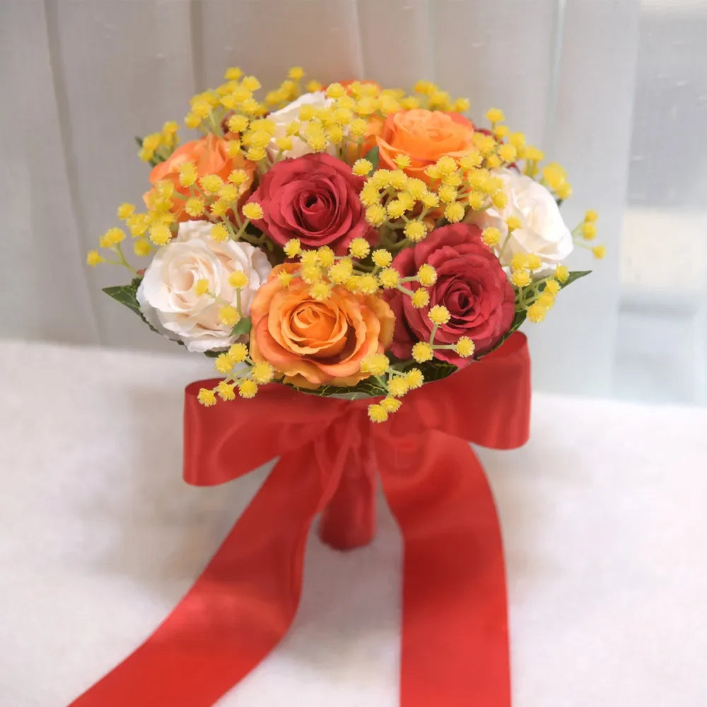Romantischer Blumenstrauß für die Braut, Brautsträuße, Brautjungfernstrauß, künstliche Blumen, Hochzeiten im Freien und Fotoshootings drinnen/draußen