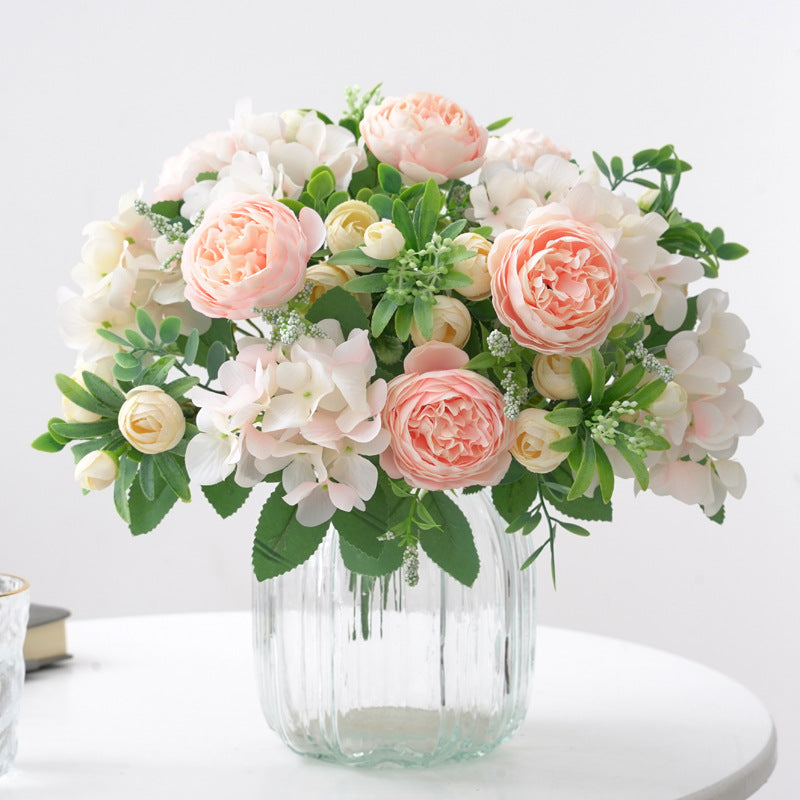Blaue Seidensträuße Künstliche Waldhortensien Pfingstrosenknospen Hochzeit Braut Handstrauß Hausgarten Desktop Blumenarrangement Dekor