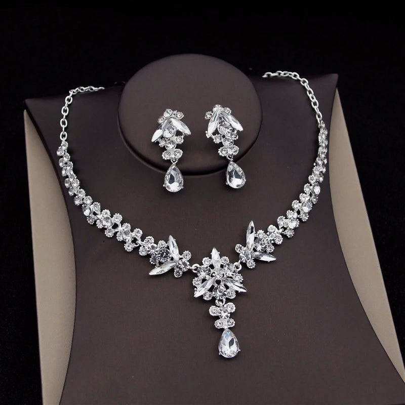 Rote Brautschmuck-Sets für Frauen, Diademe, Krone, Halskette, Ohrringe, Set für Hochzeitskleid, Braut, Kostümzubehör