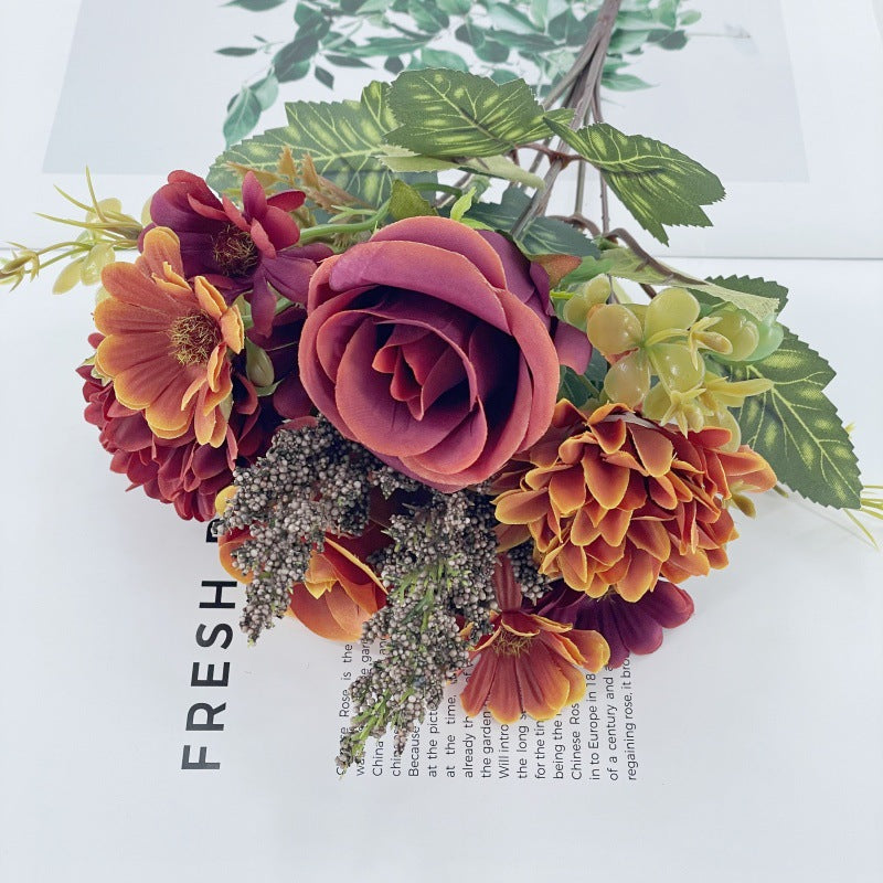 Autumn Hydrangea Bridal Bouquet Rose Dried Flower Silk Flower