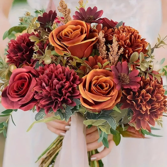 Autumn Hydrangea Bridal Bouquet Rose Dried Flower Silk Flower